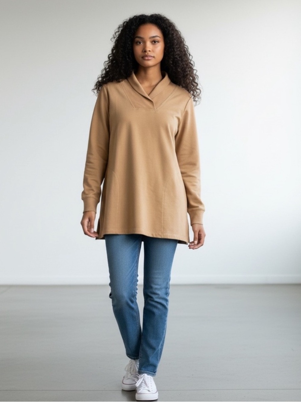 Denim&Co. Camel Tan Long Sleeve Pullover Top 
size XS   NWOT